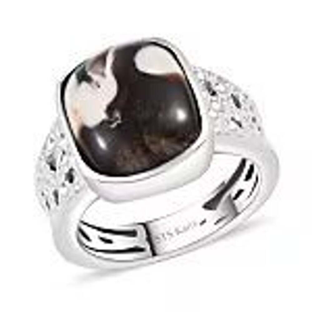Peanut Wood Jasper Solitaire Ring in Platinum Bond 4.65 ctw